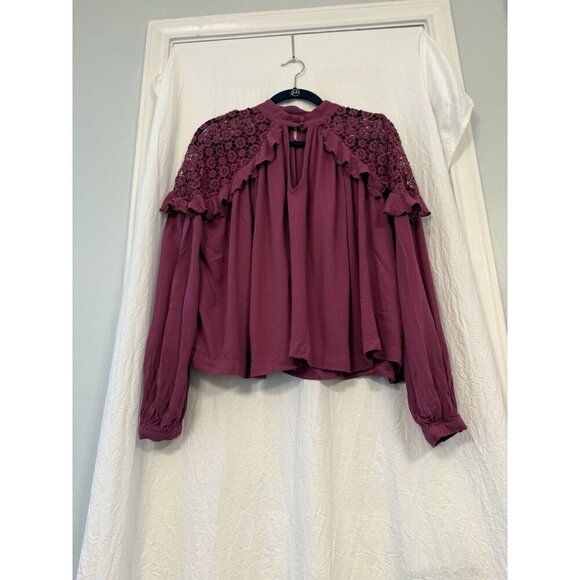 Free People Size SM Little Bit of Love Blouse Raspberry Purple Artsy Boho LSU - Picture 7 of 12